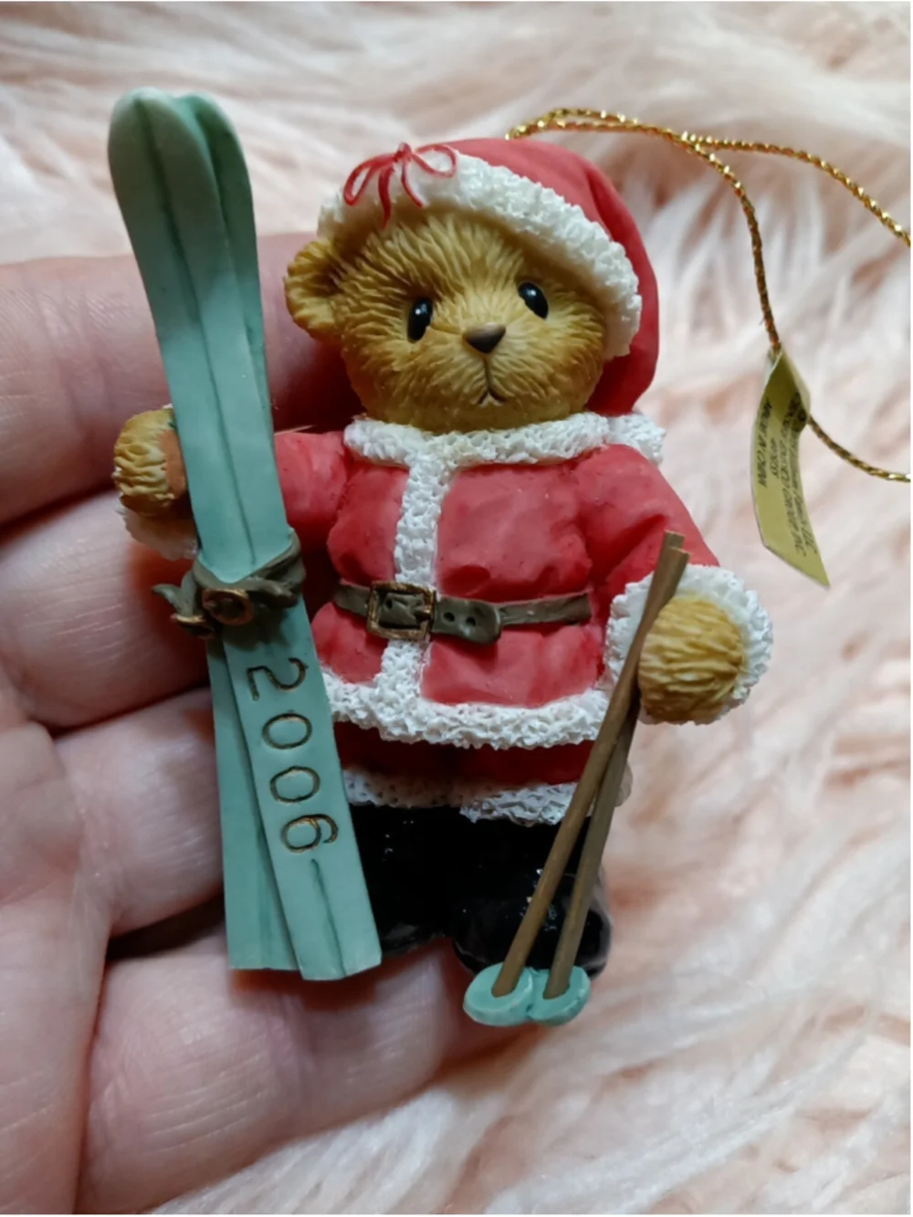 Cherished Teddies 2006 Bear w/Skis Hanging Christmas Ornament #4005155 Santa